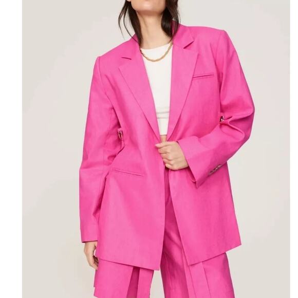 EUDON CHOI Collective Hot Pink Oversized Side Cutout Ring Blazer Coat Size 0 - Picture 2 of 11